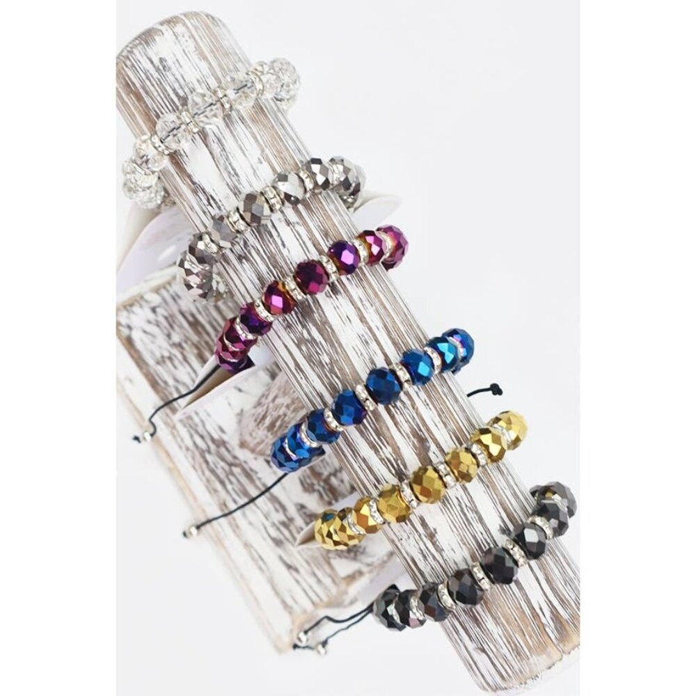 Metallic Bead Adjustable String Bracelet (Silver)